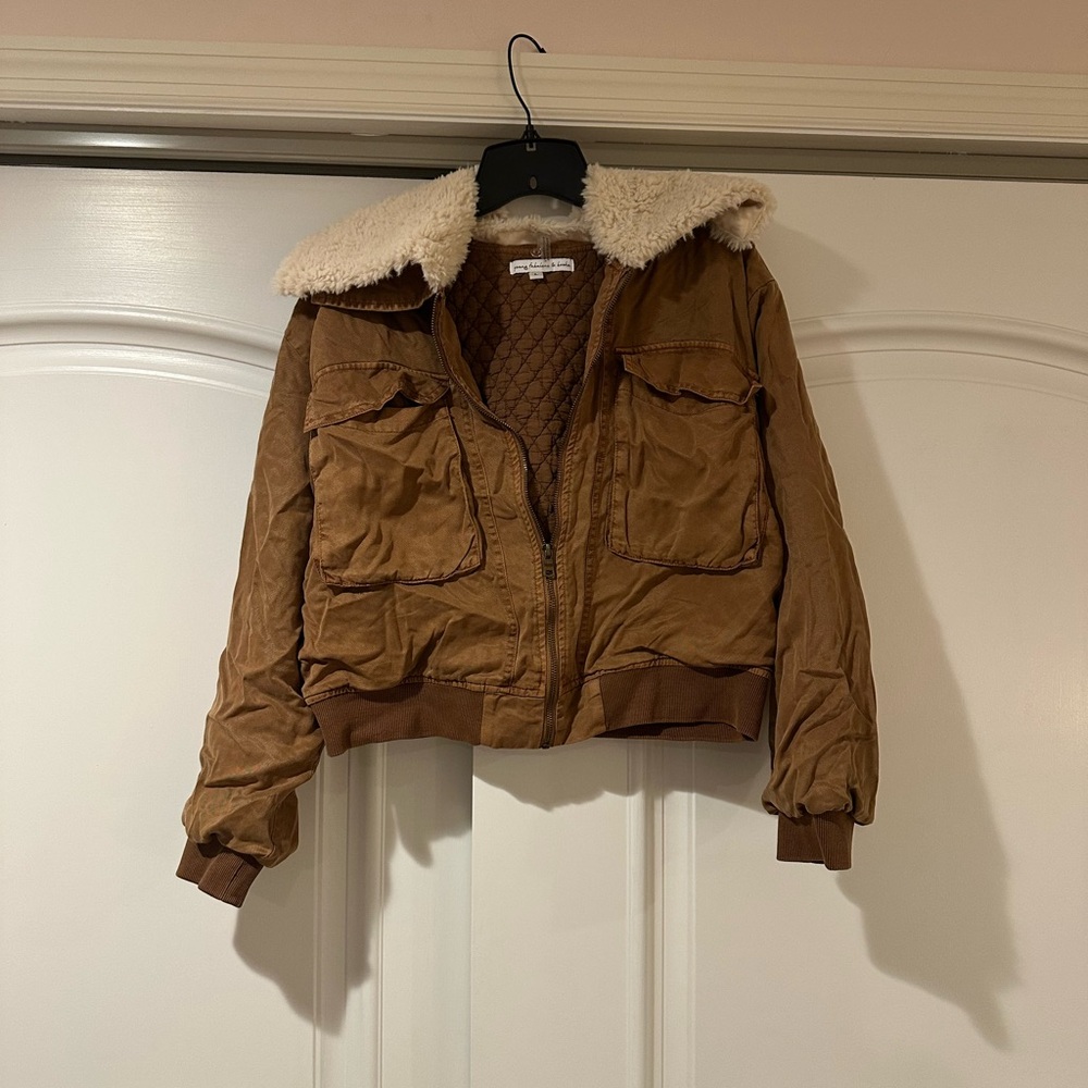 Women's Brown Sherpa-Collar Bomber Jacket